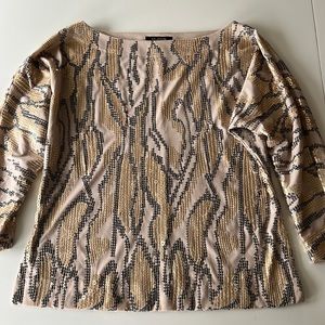 St. Saint John Knit Sequin 3/4 sleeve Top SZ P
